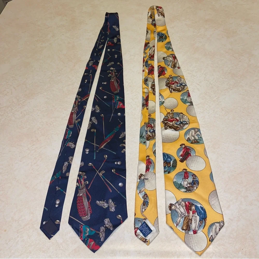 Vintage Prestige Jos. A. Bank Lot of 2 100% Silk Neck Ties USA Made Golf Golfing